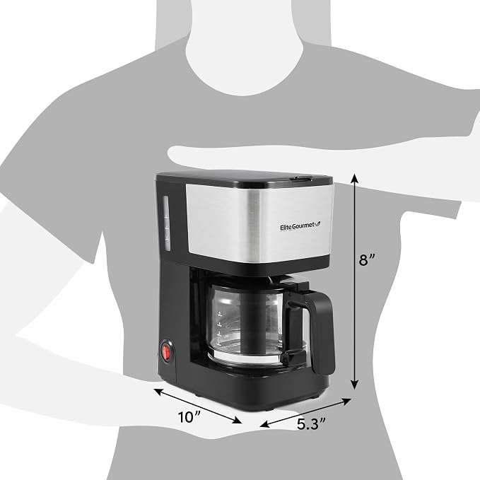 Elite Gourmet EHC9420 Automatic 5-Cup Drip Coffee Maker, Pause N Serve | Reusable filter, On/Off switch, and water level indicator for easy monitoring