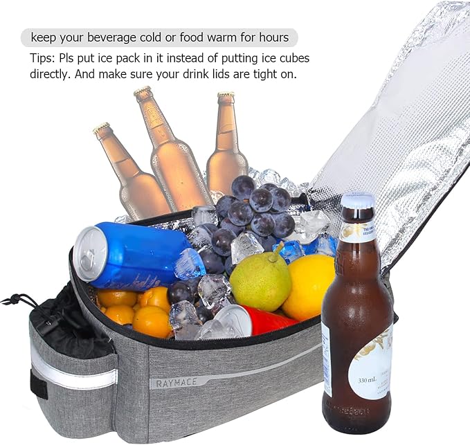 RAYMACE Bike Rear Rack Bag, Bike Trunk Cooler Bag | Bicycle Pannier for Warm or Cold Items(Grey)