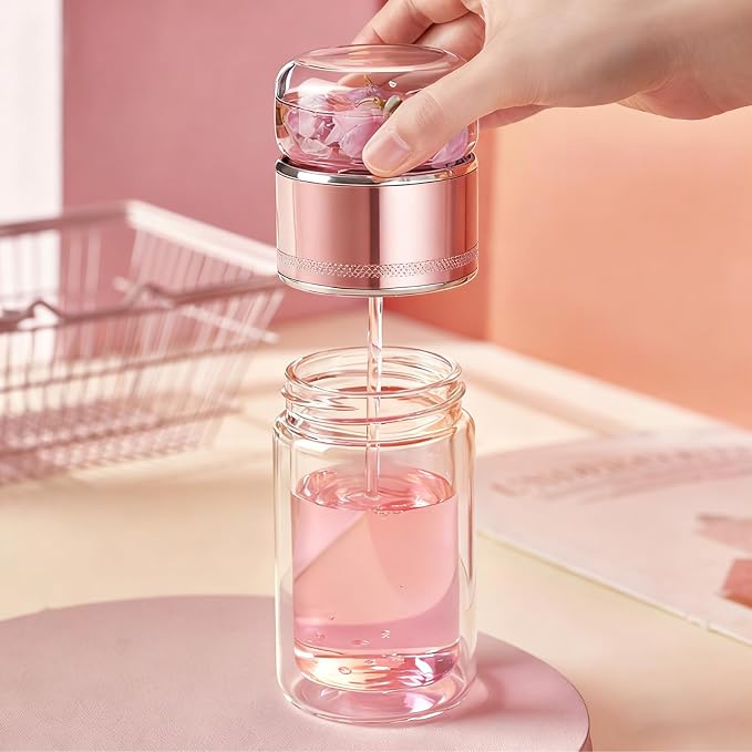 Yosoo Health Gear Tea Infuser Bottle 420ml Double Layer Stainless Steel Leak Proof Separating Bottle Reusable Glass Water Bottle for Office Travel Home Rose Gold