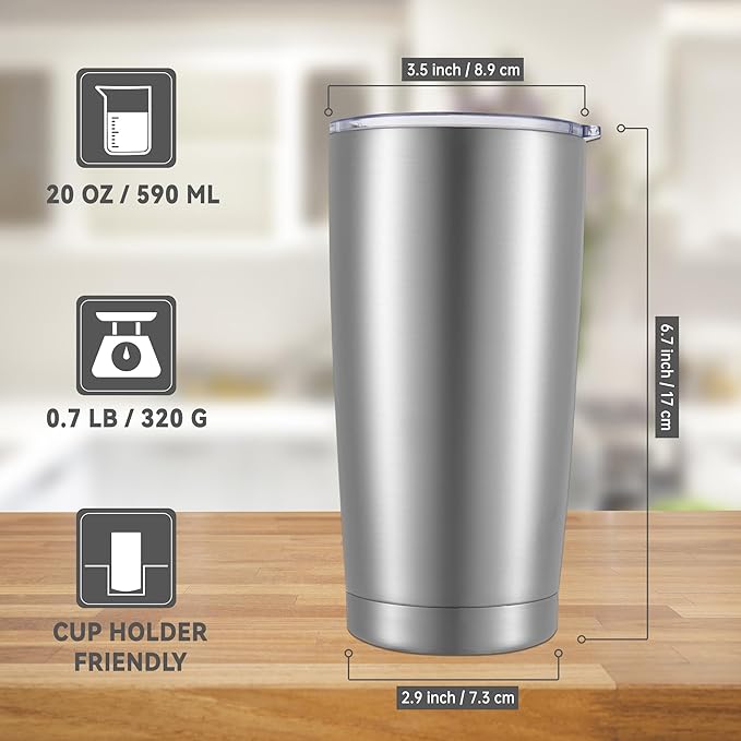 20 oz Tumbler Stainless Steel Tumblers with Lid Double Wall Vacuum Insulated Coffee Mug 20oz Powder Coated Cup for Hot and Cold Drinks, Stainless, 1 pack | Stainless, 20oz Insulated Coffee Mug, Double Wall Vacuum, Powder Coated Cup, for Hot and Cold Dr...
