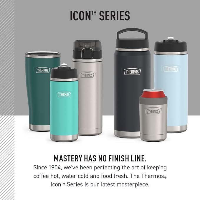 THERMOS Icon Series 24oz Stainless Steel Tumbler with Slide Lock Lid, Leakproof, Fits Cupholder, Dishwasher Safe, Griptec™ Non‑Slip Base, Keeps Drinks Hot 6 Hrs/Cold 22 Hrs, Navy USA