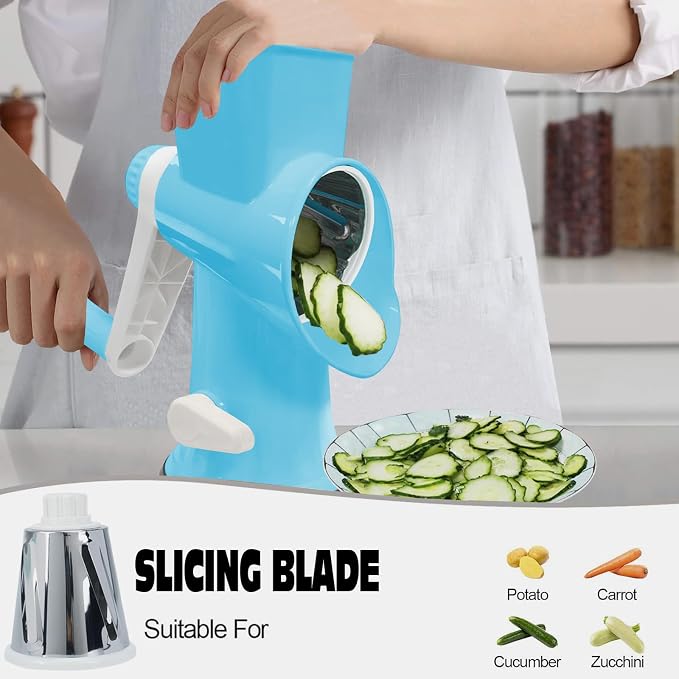 Cheese Grater with Handle,Multifunctional Rotary Cheese Grater | Kitchen Cheese Shredder Can Easily Chop Vegetables,Potatoes,Carrots,Etc.The Suction Cup is Stable and Easy to Clean