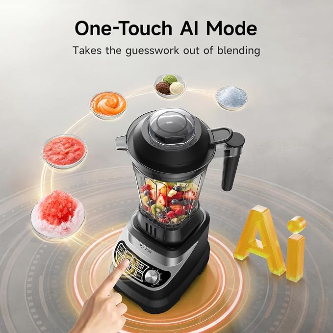 2400W Peak Countertop Blender for Kitchen, 64oz Pitcher & 24oz Travel Cup | AI Smart One-Touch & Stepless Speed, 4 Presets for Ice & Shakes, Self-Cleaning Blade, BPA-Free Touch Control