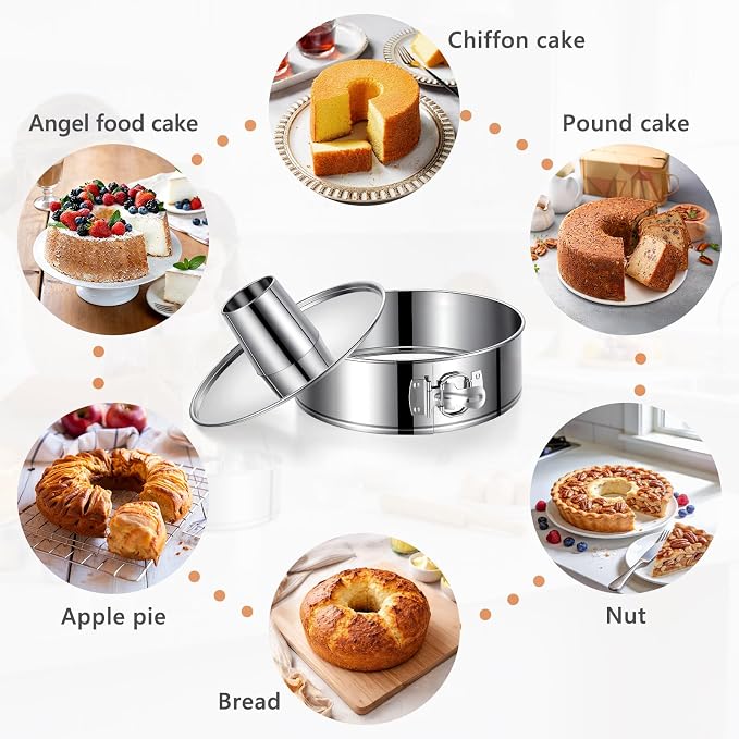 10-Inch Pound Cake Pan with Removable Bottom, 304 Food-Grade Stainless Steel Springform Bundt cake pan, Leak-Proof & Dishwasher Safe - Perfect for Angel food, Pound & Chiffon Cakes