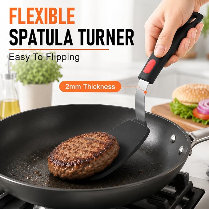 4Pcs Silicone Spatula Turner Set, Heat Resistant Silicone Spatula for Nonstick Cookware, BPA Free Kitchen Cooking Utensils Set, Flexible Spatula Turner for Flipping Eggs, Burger, Fish, Pancake