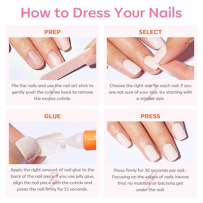 modelones Short Press on Nails, Oval Fake Nails Kit Nails Press Ons | with Nail Glue, Adhesive Tabs, Nail File, Prep Pad, Manicure Stick, Pink, 32Pcs 16 Sizes, Summer Women Girl Gift