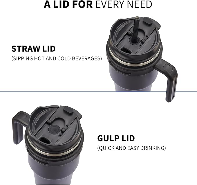 20 oz Insulated Travel Coffee Mug Tumbler with Handle and Straw | Leakproof Stainless Steel Coffee Cup with Lid, Double Wall Vacuum Ice Thermal Cup, Black and Rose Gold
