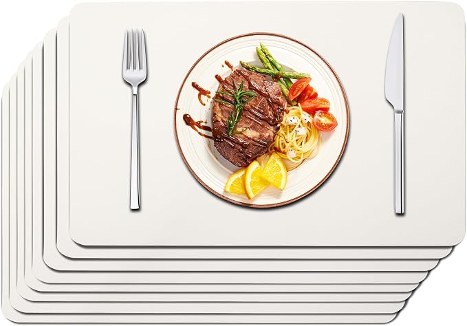 Maxpearl Faux Leather Placemats Set of 8, Easy to Clean, Ivory White | Waterproof - Heat Resistant - Non Slip - Wipe Clean Dining Table Place Mats, Suitable for Indoor & Outdoor Use, 17''×12''