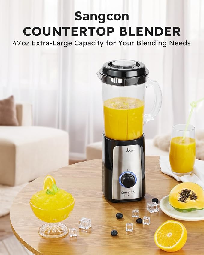 Sangcon Blenders for Kitchen, 5-in-1 Food Processor Combo for Smoothies Set | BPA-Free 47oz Pitcher, 2.5-Cup Bowl, 18/11oz Cups, 3 Blades; Housewives Prep Shakes, Meat, Sauces, Salsa, Coffee, Dry Spices