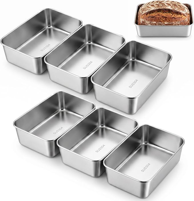 6 Pack Loaf Pan Set, 9x5 Inch Bread Loaf Pans | for Baking Bread Stainless Steel Meatloaf Toast Baking Pans for Homemade Brownies Pound Cake, Oven & Dishwasher Safe
