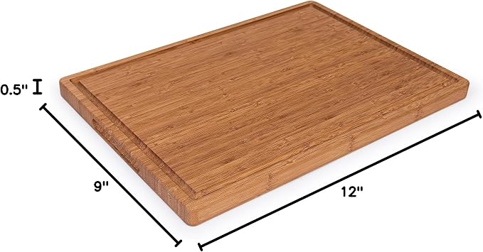 Bamboo Cutting Board with Handles and Juice Grooves, 12 x 9 x 0.47 Inches, Carbonized Wood Kitchen Chopping Board
