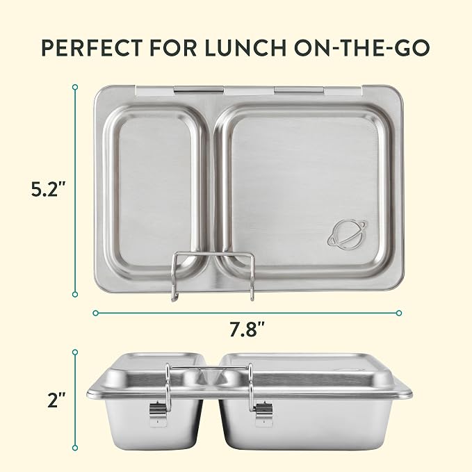 PlanetBox Recycled Shuttle Stainless Steel Lunch Box for Kids and Adults - Replacement Lunchbox Only, Brushed Finish, Sustainable Bento Box