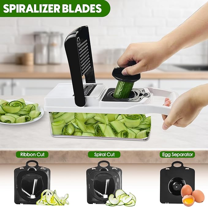 Vegetable Chopper, 10 Blades Slicer Onion Dicer, Multi 23-in-1 Veggie Mandoline Food Cutter for Tomato Fruit, Vegetable cutter with Hand Protector, Egg Separator & Slicer, Container（Black）