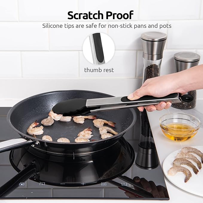U-Taste Kitchen Tong for Cooking, 600ºF Heat-Resistant Silicone, 12in/Black | Large Tongs for Serving Food, Big Rubber Tong for Grill/BBQ, Silicon Tips & 18/8 Stainless Steel Handle, Smooth Locking