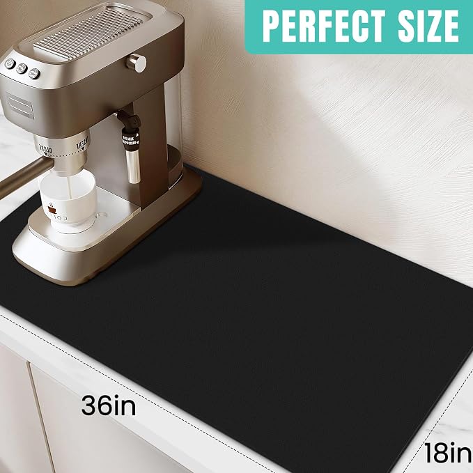 Coffee Mat Super Absorbent Dish Drying Mat Coffee Bar Mat 18"x 36", Black | Match with Coffee Machine Accessories Large Drying Mats for Kitchen Counter