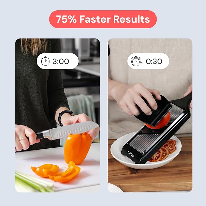 Fullstar - Handheld Mandoline Vegetable Slicer & Julienne Cutter | 2 in 1 Onion, Veggie & Fruit Slicer, 4 Thickness Settings with Finger Guard for Easy & Safer Slicing (Stainless Steel)