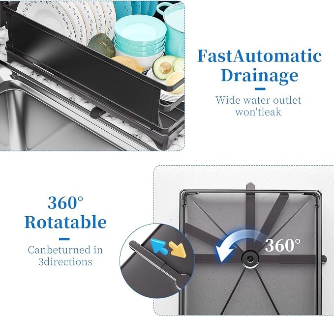 Simple Trending Dish Drying Rack for Kitchen Counter, 12" D x 16" W, Black | Stainless Steel Dish Rack for Kitchen Counter, Dish Drainer with Cutlery & Cup Holders, Anti-Rust, Counter Space Saving