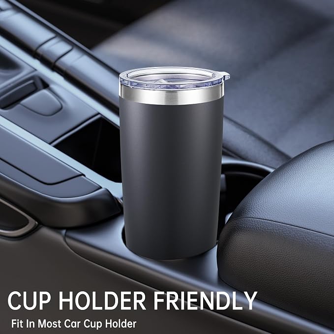 20 oz Tumblers Bulk Stainless Steel Tumbler with Lid, 6 Pack | Black, 20oz Insulated Coffee Mug, Double Wall Vacuum, Powder Coated Cup, for Hot and Cold Drinks