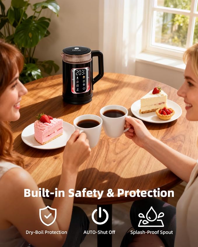 Electric Kettle with Temperature Control, Smart Glass Water Boiler for Tea, Coffee & Boiling, Automatic Shut-Off, 12-Hour Keep Warm & 6 Presets with One-Touch