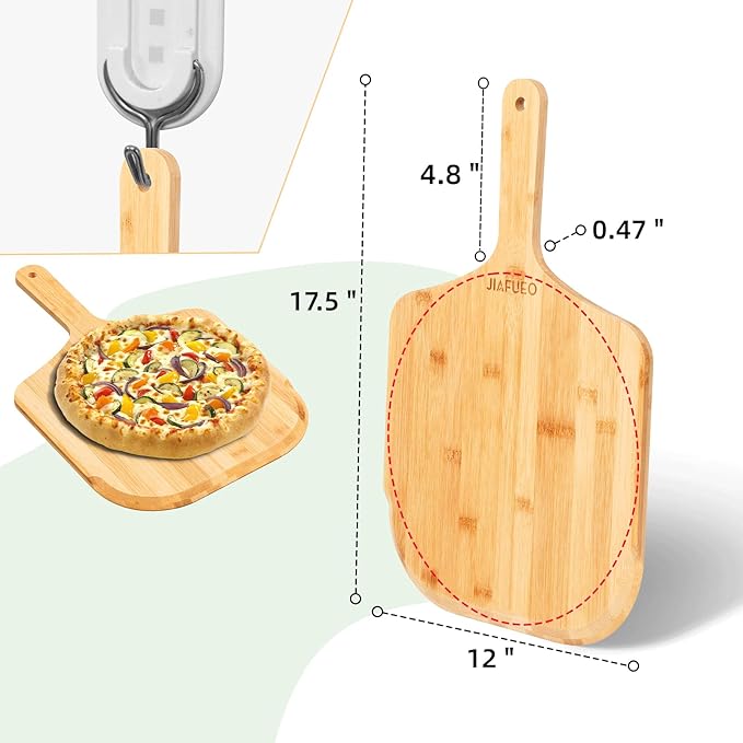 Pizza Peel 12 inch, Bamboo Pizza Paddle Spatula | Wooden Pizza Cutting Board for Cheese Bread Fruit Vegetables, Multi-Purpose Oven Accessories for Baking Homemade