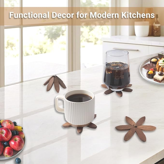 Yuoyar Wooden Tree-Shaped Coasters Set for Coffee Table, Kitchen