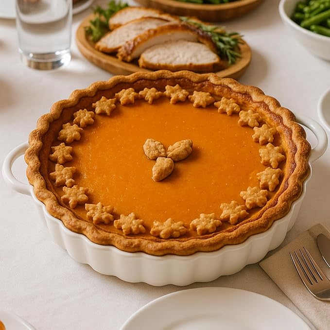 10×2in Deep Ceramic Pie Pan with Handles for Pie Quiche Tart Baking. Easy to grip, Lead-Free. Casserole Lasagna Dish for Thanksgiving Christmas Wedding Gift. Microwave, Dishwasher, Oven Safe