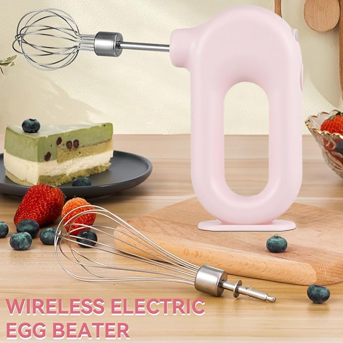 4 Speed Electric Hand Mixer, Mini 4 Speed Adjustable Cordless USB Rechargeable Electric Whisk Hand Mixer Portable Handheld Mixer 1500mAh Egg Beater (Pink)