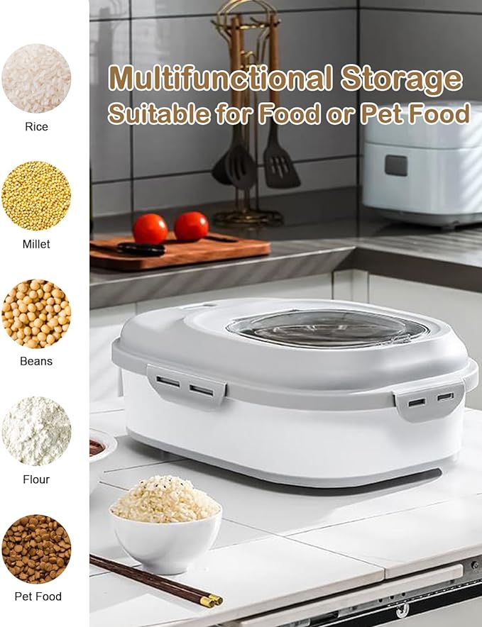 20-50 Lbs Airtight Food Storage Container Wheels,Collapsible Rice Container | Flour Storage Container with Double Airtight Seal,Rice Storage Container with Magnetic Lid,Keep Fresh for Pet Food,Rice,Flour