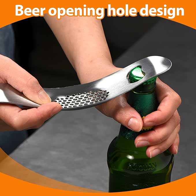 Garlic Press, Stainless Steel Garlic Mincer with Bottle Opener - Garlic Rocker Mincer Press Dishwasher Safe Compact & Durable Tool for Home Cooking