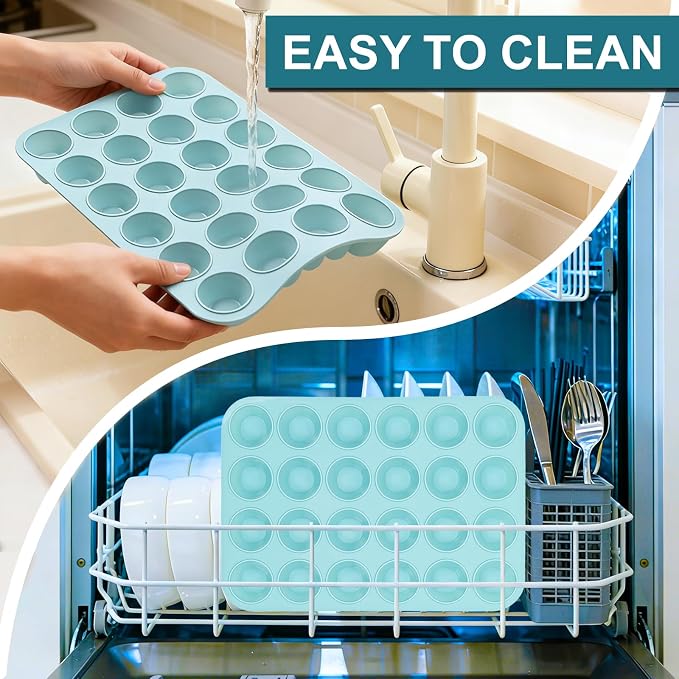 CAKETIME Silicone Mini Muffin Pan, 2 Pack 24 Cups Nonstick Mini Cupcake Pan for Baking Muffin, Cupcake, Egg Bites, Fat Bomb