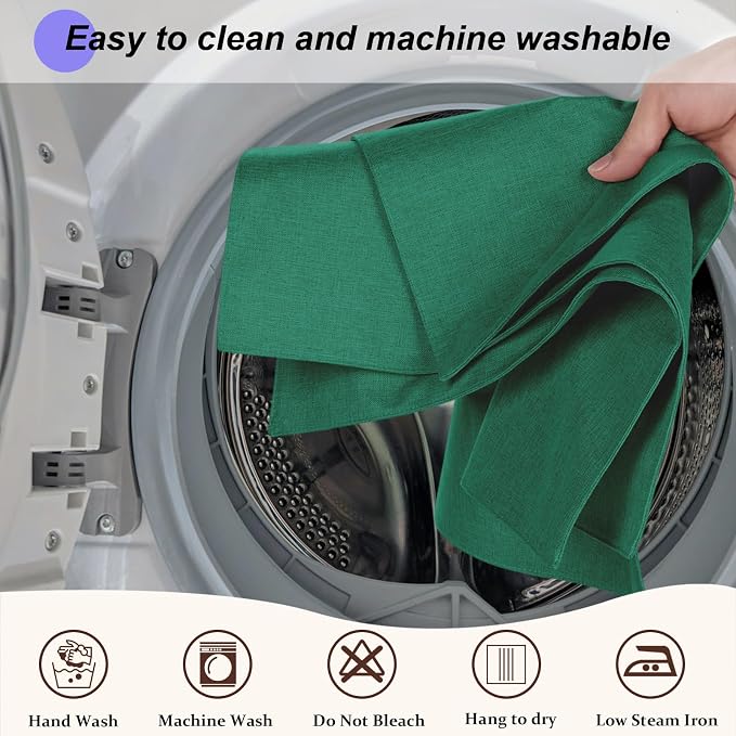 Cloth Placemats Set of 4, Cotton Linen Blend Place Mats, Green | Machine Washable, Double Layered, Heat Resistant, Fabric Dining Table Mats for Kitchen, Indoor & Outdoor, 13" x 19"