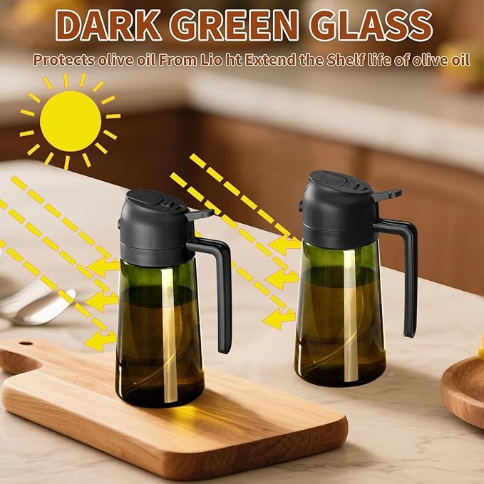 SWEET VIEW Olive Oil Sprayer for Cooking 16oz/470ml | Glass Light-Proof Oil Pourer for Kitchen with Stickers for Air Fryer, Cooking, Salad, BBQ with Stickers