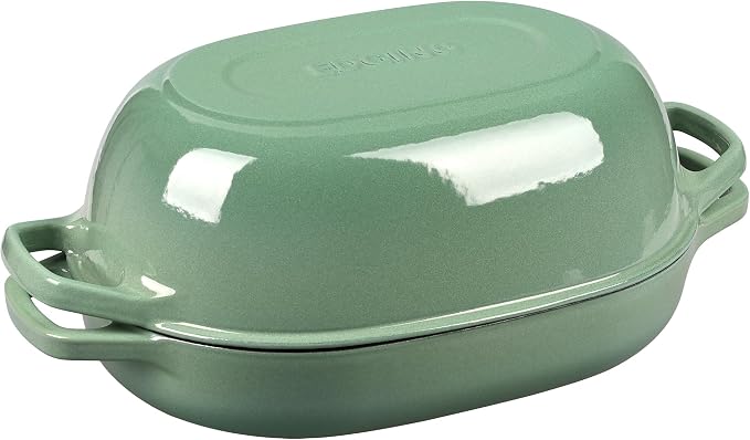 EDGING CASTING Enameled Cast Iron Oval Dutch Oven Pot with Lid, Dutch Oven for Sourdough Bread Baking, Bread Oven, Bread Dutch Oven, Oval Bread Pan, 7qt, Sage Green