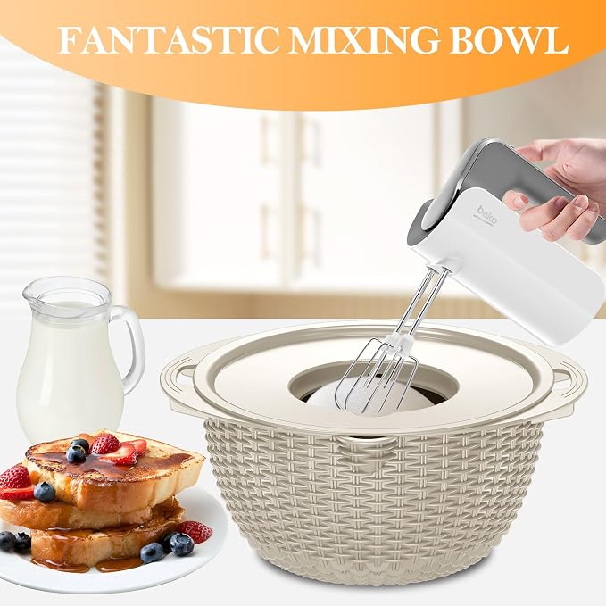 4-1 Colander with Bowl Set, Food Strainers and Colanders, Fruit Washing Bowl with Strainer, Rotatable Colander for Kitchen, Aesthetic Kitchen Gadget, Christmas & New Year Gifts - Beige