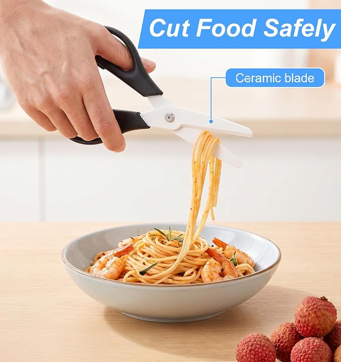 1 Pcs Ceramic Scissors, 8 Inch Ceramic Blade Kitchen Scissors All Purpose | Ceramic Scissors, 8 Inch Cooking Shears with Ceramic Blade, Metal & Ceramic Construction for Kitchen All-Purpose Use (Black)