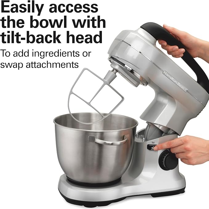 Hamilton Beach Stand Mixer with 4 Quart Stainless Steel Bowl, 7 Speeds, 300 Watt Motor, Silver, R63392 (Renewed)