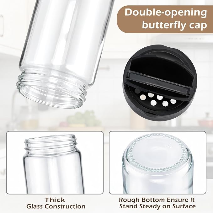 6 Pack 16 oz Glass Spice Jars with Shaker Tops Lids Large Spice Bottle with Lids for Kitchen, Herbs, Sugar, Pantry Herb Salt Pepper Storage (Round)