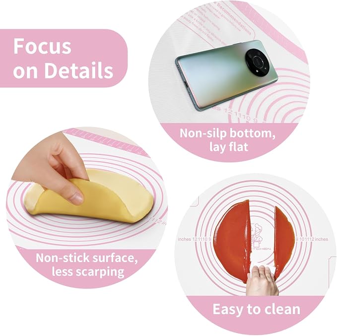 Non-stick Silicone Pastry Mat, Extra Large Baking Mat for Cookie Bread Pizza Pie Crust, Silicone Dough Mat for Rolling, Non-slip& Heat Resistant