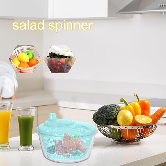 Salad Spinner, Fruits Vegetable Washer Dryer, Fruits And Vegetables Dryer, Lettuce Spinner, Lettuce Vegetables Washer Dryer Drainer Crisper Strainer For Home Kitchen Washing & Drying Leafy Vegetables
