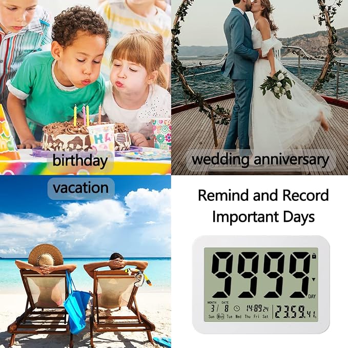 Digital Countdown Days Timer Clock | 9999 Days Count Down Timer with Stand Strong Magnetic Back, Ideal for Retirement Wedding Vacation Birthday Exam Lab