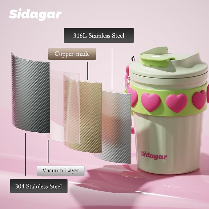 SDGA+ 12 oz Travel Coffee Mug Spill Proof Leak Proof, Stainless Steel Thermal Coffee Cup with Lid, Resuable Cup for Hot and Cold, Portable Tumbler for Women, Minty Matcha