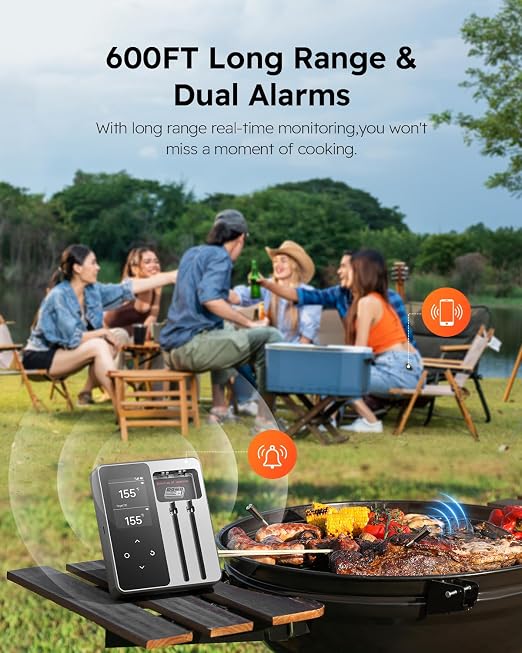 Smart Bluetooth Wireless Meat Thermometer with 6 Sensors,0.5S Instant Read | ±0.5°F digital thermometer, Standalone Base, APP Control & Real-Time Alert, 2 Ultra-Thin Probes for BBQ,Grill, Smoker,Oven