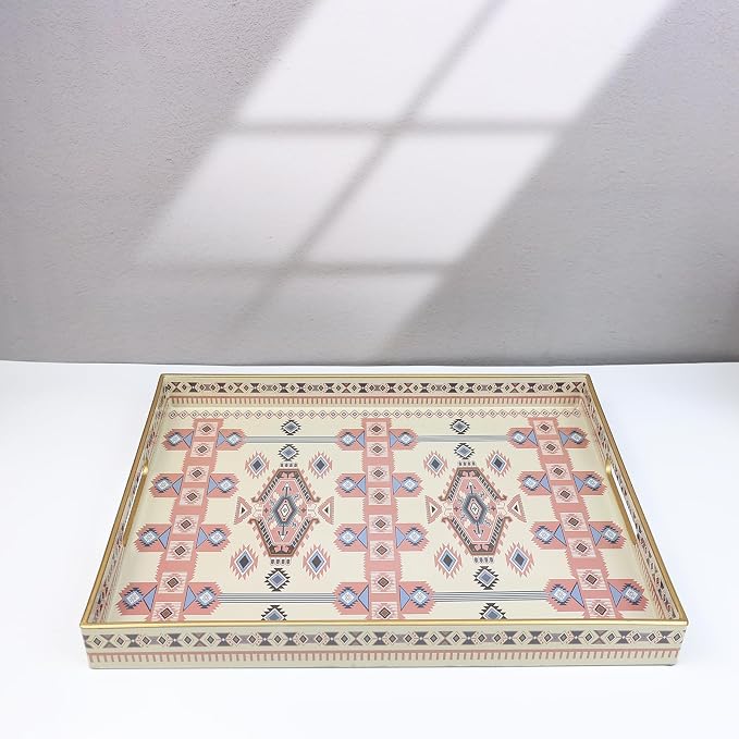 Spsyrine Serving Tray with Handles, Plastic Decorative Tray for Coffee Table, Living Room, Home Decor, 3040N