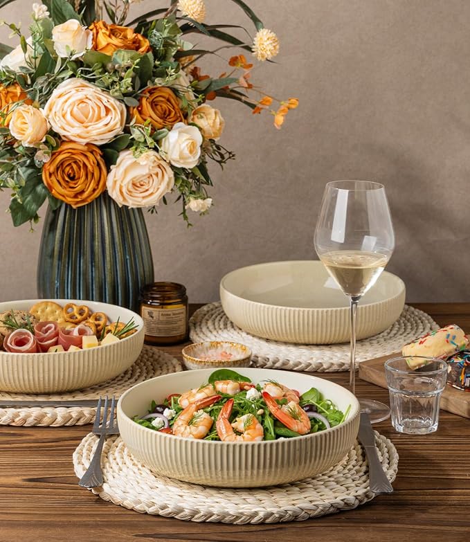 8.5" Ceramic Pasta Bowls Set of 4, Salad Bowls | Versatile Serving Bowls for Pasta, Salad, Fruit & Noodles, Housewarming & Wedding Gift, Cappuccino