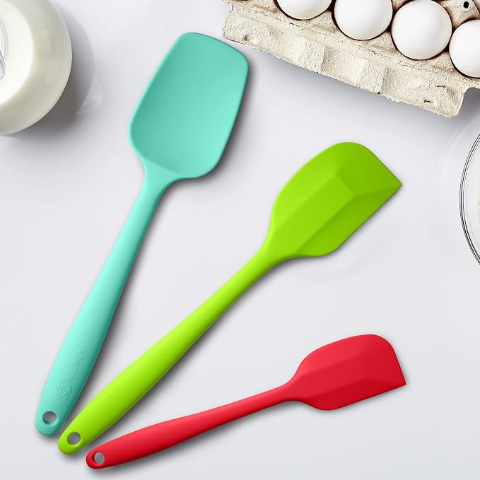 3-Piece Silicone Spatula Set, 600°F Heat Resistant, Multicolored | Stainless Steel Core, Silicone Rubber Spatulas for Nonstick Pans, Spatula, Spoonula and Mini Spatula for Cooking and Baking