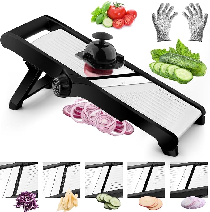 VEKAYA Mandoline Slicer for Kicthen,Adjustable Vegetable Slicer,Food Chopper,Potato Slicer,Mandolin,Tomato Slicer,Veggie Cutter,Stainless Steel Professional with Safety Gloves
