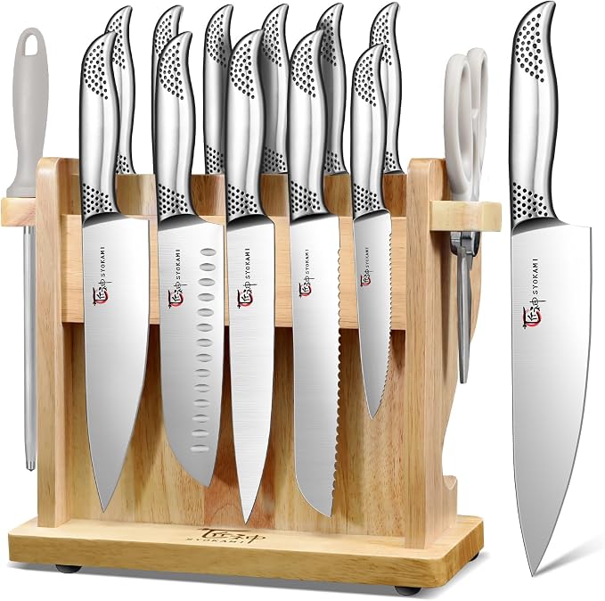2026 Upgrade Japanese Kitchen Knife Set with Torii-Style Block | 14-Pieces Knife Set for Kitchen, German DIN1.4116 Steel, Ergonomic Handle, Sharp Edge, Magnetic Knife Holder, Ideal Gift