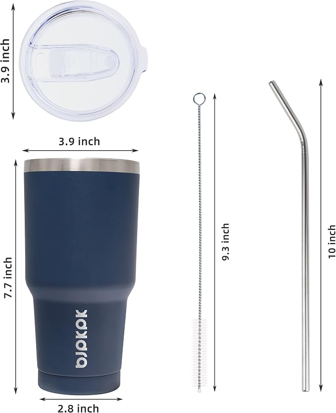 BJPKPK 30 oz Tumbler with Lid and Straw, Insulated Stainless Steel Cup | Double Wall Vacuum, BPA Free, Leak Proof, Keeps Hot/Cold, Travel & Beach Ready, Car Holder Fit, Navy Blue