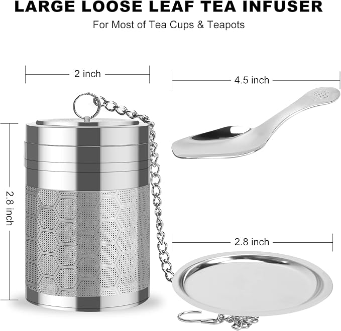 Numola Large Tea Infusers for Loose Tea | Extra Fine Mesh, 304 Stainless Steel, Extended Chain Hook, For Spice Cooking, For Teapot Cup