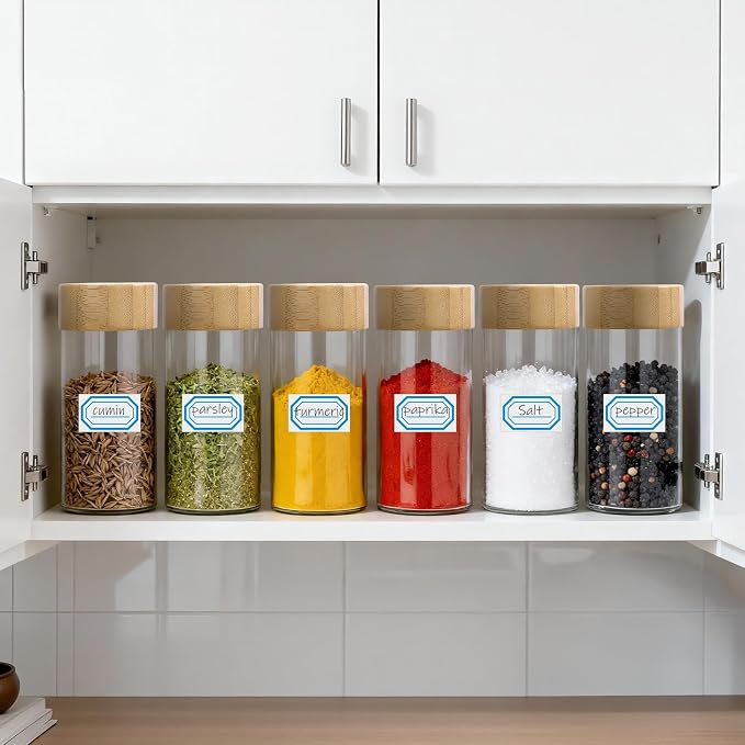 Segarty 4oz Spice Jars with Bamboo Shaker Lids, 6 PCS 120ml Round Condiment Containers, Empty Glass Seasoning Organizers Spices Cereal Storage Set, Salt and Pepper Shakers with 7 Stickers and 1 Brush